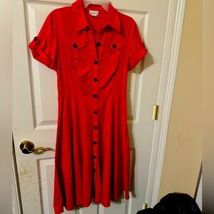 Liz Claiborne Classy red dress. Size 6 buttons down front .flattering fit